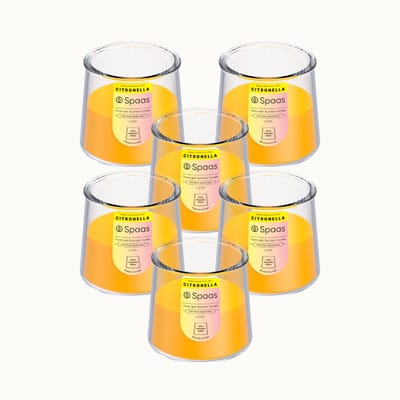 Spaas PureLight Citronella Geurkaars – Levendig Geel – 100% gerecycleerd glas – circa 33u – 6 geurkaarsen