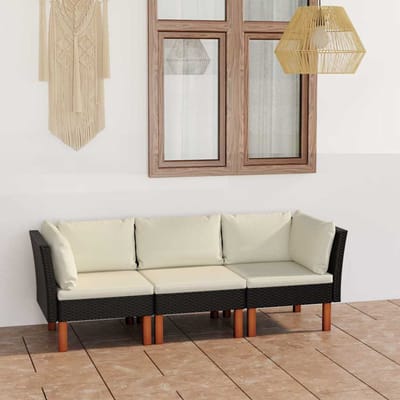 vidaXL - Tuinbank - 3-zits - met - kussens - poly - rattan - zwart