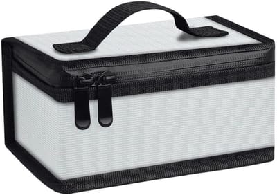 Batterij Veiligheidstas - Lithium Opslag - Veilig Opbergen - Brandwerend Glasvezel - 10 x 8 x 8 cm - Zilver