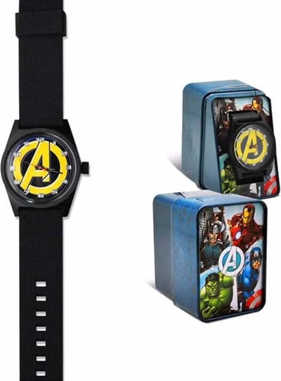Marvel Avengers analoge Tiener Horloge in metalen geschenkverpakking - Zwart - 6 x 9 x 8 CM