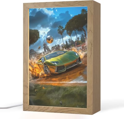 Nachtlampje 20x30 cm - Kinder lampje - Sportwagen - Groen - Voetbal - Tafellamp kinderkamer - Slaapkamer lamp - Bedlamp kinderen - Kinderlampje stopcontact - Wandlamp babykamer - Nachtlampjes