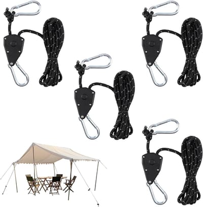 Reflecterende Tentlijn Set van 4 Stuks met Pulley - 4 Meter Koord voor Kamperen, Wandelen en Beschutting