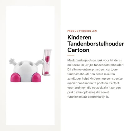 Dailygoods- Tandenborstelhouder met 3 Minuten Zandloper - Cartoon Tandpastahouder - Kunststof Badkamer Organizer - Roze - Geschikt voor Kinderen - Afmetingen 9x6x6,7 cm - Tandenborstelorganizer