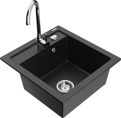 Mexen Vito granieten gootsteen met 1 bak en Telma keukenkraan, zwart/goud metallic - 6503-75-670200-00