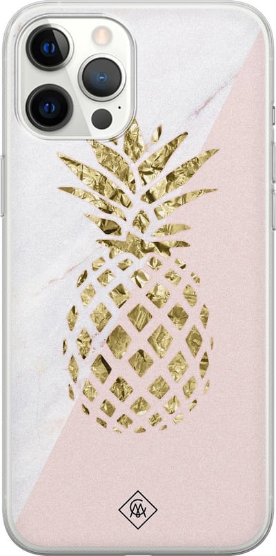 Casimoda® hoesje - Geschikt voor iPhone 12 Pro Max - Ananas - Siliconen/TPU telefoonhoesje - Backcover - Ananas - Roze