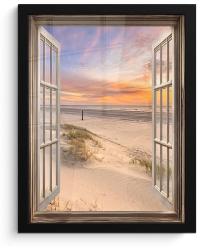 Poster in lijst - Fotolijst 30x40 cm - Posters - Doorkijk - Strand - Duinen - Natuur - Landschap - Posterlijst zwart - Decoratie - Wanddecoratie woonkamer - Muurdecoratie slaapkamer