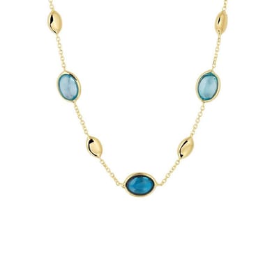 YO&NO - Ketting - Goud - Anker - London Blue - Blauw Topaas - 7mm - 45cm - Sieraden vrouw - 14k - 5,98gr - 585 goud