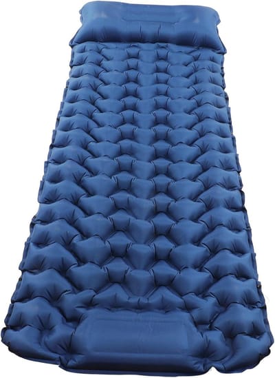 Kampeer Matras - Luchtbed - Buiten slapen - Ingebouwde Voetpomp - 32 x 16 x 11 cm - Blauw