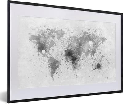 Poster in lijst - Fotolijst 60x40 cm - Posters - Wereldkaart - Abstract - Verf - Kinderen - Jongens - Meisjes - Posterlijst zwart - Decoratie - Wanddecoratie woonkamer - Muurdecoratie slaapkamer