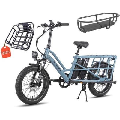 Fafrees FF20 CUV - Vélo cargo électrique - 250 W - 48 V - 24 Ah - Vitesse maximale 25 km/h - Bleu - Avec porte-bagages arrière blauw