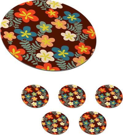 Onderzetters voor glazen - Rond - Retro - Patronen - Bloemen - Jaren 70 - 10x10 cm - Glasonderzetters - 6 stuks