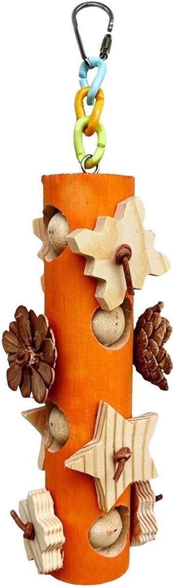Vogelspeelgoed Papegaai - Vogelkauwspeelgoed Kooi - Verveling Verlichten - Natuurlijk Houtmateriaal - 4 x 4 x 26 cm - Oranje