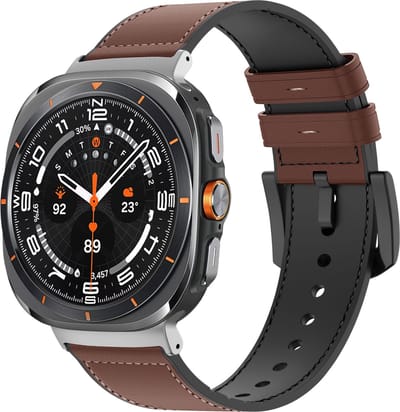 Bandz Leren hybrid bandje - geschikt voor Samsung Galaxy Watch Ultra 2 (2026) / Ultra (2024/2025) - hoogwaardig bandje gemaakt van leer en siliconen met gesp (bruin)