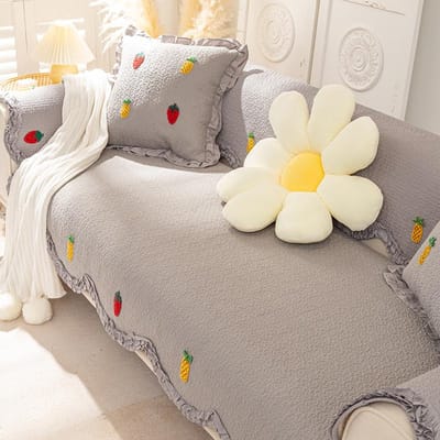 Bankkussen in pastorale stijl met golvende rand, universeel voor vier seizoenen, katoenen bankhoezen, Scandinavische eenvoudige huisdecoratie, antislip bankhanddoek 70x70 cm 1pc grijs