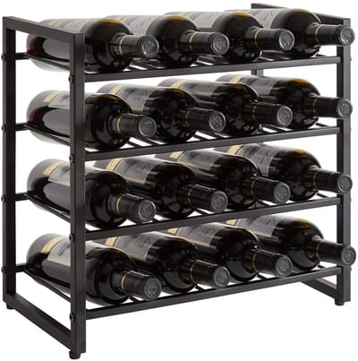 TMJ903H Wijnrek, metaal, wijnrek, vrijstaand opslag, 4 niveaus, 16 flessenrek, voor bar, restaurant, keuken, tafelrek, wijnhouder, zwart