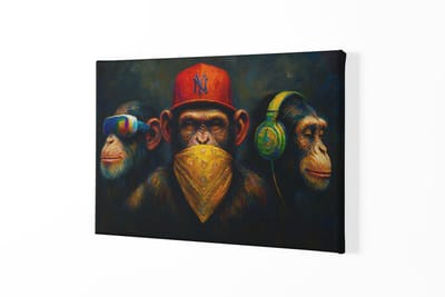 Canvas Schilderij - 3 Apen - Apentrots - Wanddecoratie - 120x80x2 cm