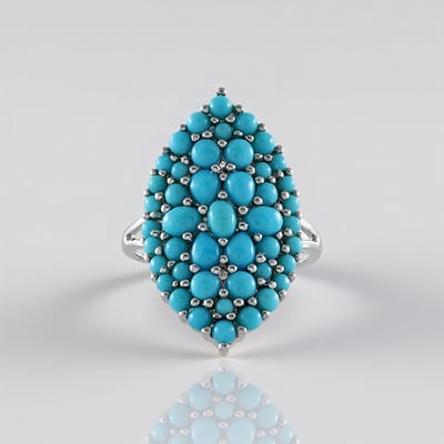 Cavill - Zilveren Ring Platina Geplateerd - Sleeping Beauty Turquoise 3,06 ct - Ovaal Peervormig Ronde Cabochon - Elegante Opvallende Sieraden