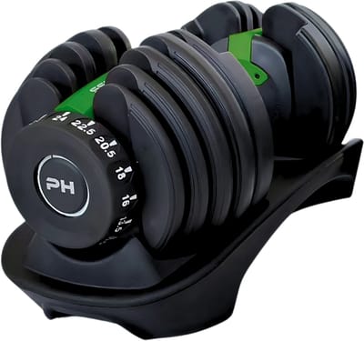 PH Fitness Verstelbare Dumbell 24KG Donker Groen - PRIJS PER STUK - Smart Dumbbells - Gewichtenset voor Home Gym - Adjustable Dumbbells van 2,5 kg tot 24kg - Complete Halterset van 15 Dumbbells in een!