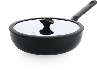 BK Enjoy Wokpan 28cm – 4.2L – PFAS-vrije antikleeflaag – Wokpan inductie – Keramische pan - Ovenbestendig tot 160°C - Koudgrepen - Met glazen deksel - Zwart