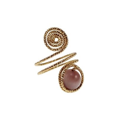 Ring Dames - Goudkleurig - Handgemaakte Aspiral en Paarse Kattenoogring - Verstelbaar Ring - One Size Ring