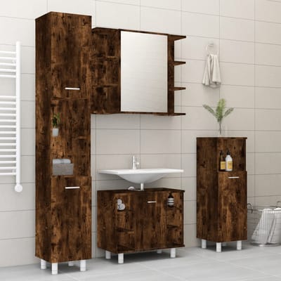 vidaXL - 4-delige - Badkamermeubelset - bewerkt - hout - gerookt - eikenkleurig