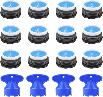 Allecto Plus - Waterkraanzeef 16 stuks | Eenvoudig te installeren perlatoren voor kunststof kranen | Straalregelaar voor keuken en badkamer | Blauw | Verbeterd waterverbruik | Duurzaam materiaal