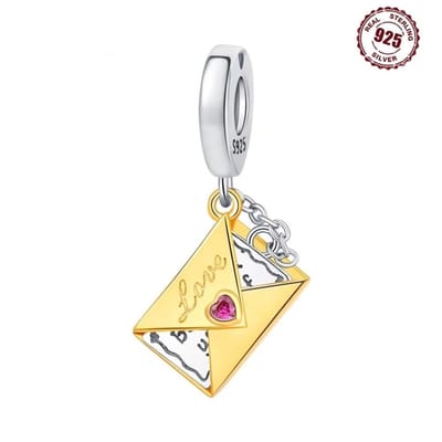 Fler® | Bedel | Past op populaire bedelarmbanden (standaard - 3mm) | Liefdesbrief Envelop Bedel | Hangbedel Charm | 925 sterling zilver | Roze emaille | Armband Kraal | Valentijnsdag Cadeau | Sinterklaas kado | Kerstcadeau | Verjaardagsgeschenk