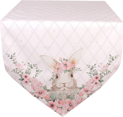 Clayre & Eef Tafelloper 50x160 cm Roze Katoen Konijn