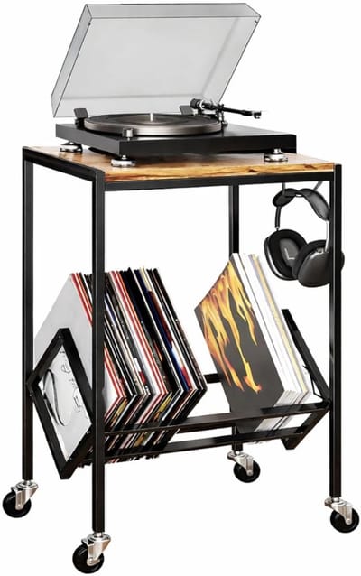 SNJY® Platenspeler Meubel - Platenspeler Kast - LP Houder - Platenhouder - 33D x 44B x 68H cm - Zwart/Bruin