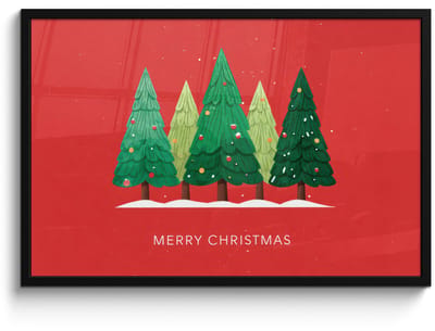 Poster in lijst - Fotolijst 90x60 cm - Posters - Minimalistisch - Kerstbomen - Rood - Sneeuw - Posterlijst zwart - Decoratie - Wanddecoratie woonkamer - Muurdecoratie slaapkamer - Kerstversiering - Kerstdecoratie voor binnen - Kerstmis