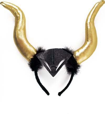 KIMU® Haarband Hoorns Goud Zwart Dons - Duivel Diadeem Halloween - Duiveltje Griezel Horror Lucifer Monster Draak Gewei Hert Geit Demon Festival