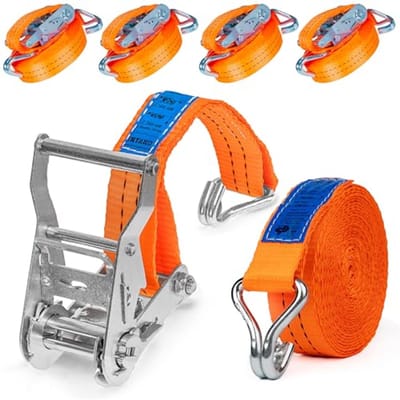 Transportbanden met spanbandset 6 m - 2000 kg - 35 mm - set van 4 - voor veilige ladingbeveiliging