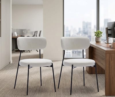 Bouclé Élise Eetkamerstoelen – Set van 2 – Luxe Bouclé Stof – Modern Mid-Century Design – Metalen Poten – Beige - Casa Serena – Afmetingen op aanvraag – Casa Dorada