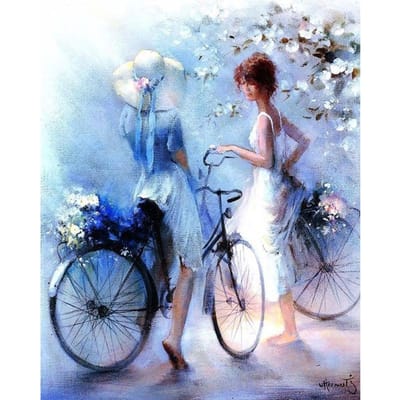 Muurkunst acryl handgemaakte volledige boor fiets meisjes diamant kruissteek cadeau nachtkastje rond decor 20X30CM gray