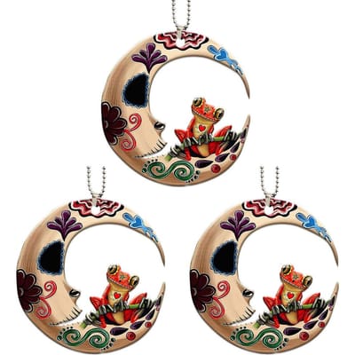 3 Stuks Kikker op Maan Auto Ornamenten Acryl Hanger Kerstboom Hangende Ornamenten Vakantie beige