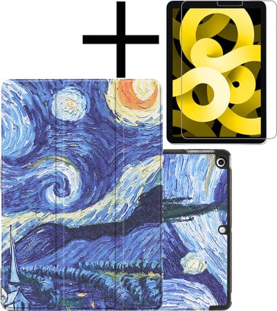 Hoes - Geschikt voor Apple iPad Air 5 (2022) - 10.9 inch - 5e Generatie - M1 - Met Screenprotector - Trifold Bookcase - Hard Cover - Hardcover Book Case - Tablet Hoesje - Sterrenhemel