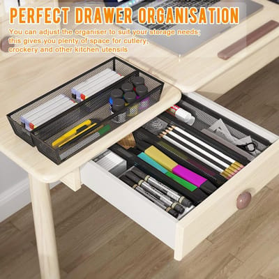 Dailygoods- Besteklade Uitschuifbaar - Bestekbak - Keukenkastorganizers - Besteklade 22.3x8x5 cm - Roestvrij Staal - Antislip Rubber Buffers - Bestekorganizer
