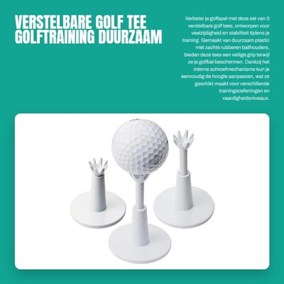 Dailygoods- Golf Tee Set van 3 - Verstelbare Hoogte - Zachte Rubberen Balhouder - Duurzaam Plastic - Golftraining Accessoires - Compact 5,3 cm
