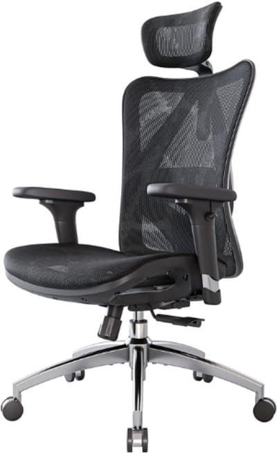 Ergonomische bureaustoel, computer-bureaustoel, verstelbare hoge 3D-rugleuning, ademend, huidvriendelijk netweefsel, met armleuning, lendensteun, modern, zwart