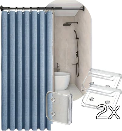 Nordic Douchegordijn 180x200 cm | Blauw | Structuurstof met Linnenlook | Anti-Plak | Minimalistisch Luxe Stof Douche Gordijn | Waterafstotend Badkamergordijn
