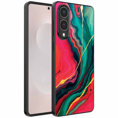 Geschikt voor Samsung Galaxy S25 Edge Telefoonhoesje met Rood Groen Marmer Opdruk - TPU Backcover Case Red Green Marble Design - Smartphonica geschikt voor Samsung Galaxy S25 Edge