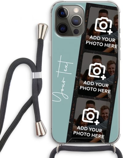 Gepersonaliseerd - Case Company® - Hoesje met koord geschikt voor iPhone 12 Pro hoesje met Koord - Filmrol N°1 - Telefoonhoesje met Zwart Koord - Extra Bescherming aan alle Kanten en Over de Schermrand