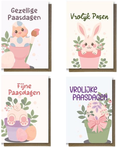 20 Luxe Vrolijk Pasen Wenskaarten - Paaskaarten - 12x17cm - gevouwen kaarten Inclusief gekleurde enveloppen