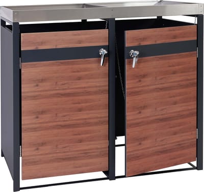 Containerberging dubbel met plantenbak MCW-J82, uitbreidbaar, metaal 59kg, antraciet ~ donkerbruin kersenhout look
