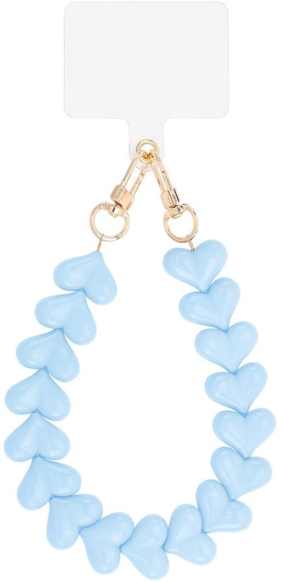 Blauw telefoon koord met hartjes - Licht blauw - mobiel koord hart- phone cord hearts light blue - Cadeau Meisjes