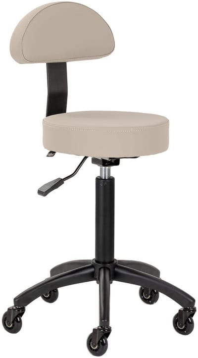 Gabbiano D026 Kappersstoel Beige – Ergonomische Cosmetische Kruk met Rugleuning – Verstelbaar – Op Wielen