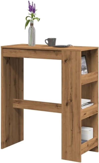 Bartafel met plank - Keukentafel Hoge tafel - Maaltijden en bijeenkomsten - Drie opbergplanken - 90x40x1035 cm - Eiken