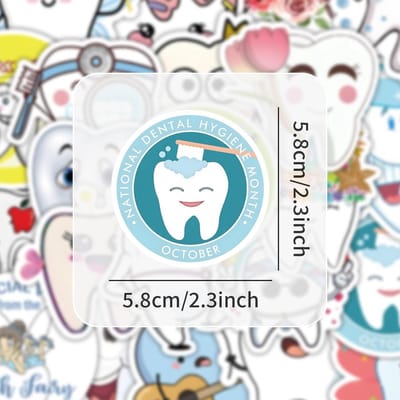 Tandheelkundige stickers voor jongeren en kinderen, 50 waterdichte stickers voor laptop, fles en skateboard