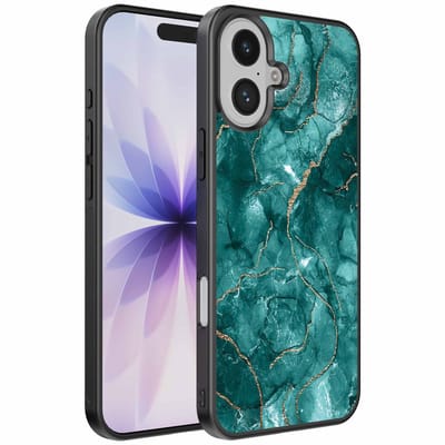 Geschikt voor iPhone 17 Telefoonhoesje met marmer opdruk - TPU backcover case marble design - Goud Groen - Smartphonica geschikt voor iPhone 17