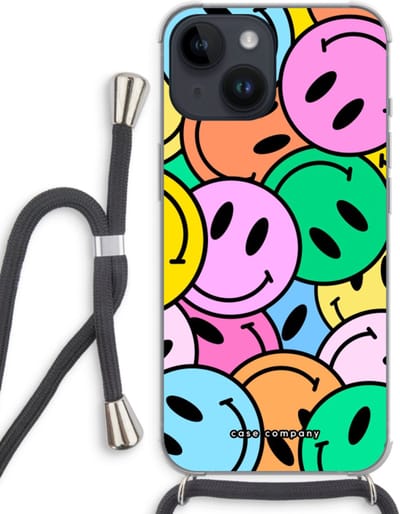 Case Company® - Hoesje met koord geschikt voor iPhone 14 hoesje met Koord - Smiley N°1 - Telefoonhoesje met Zwart Koord - Bescherming aan alle Kanten en Over de Schermrand